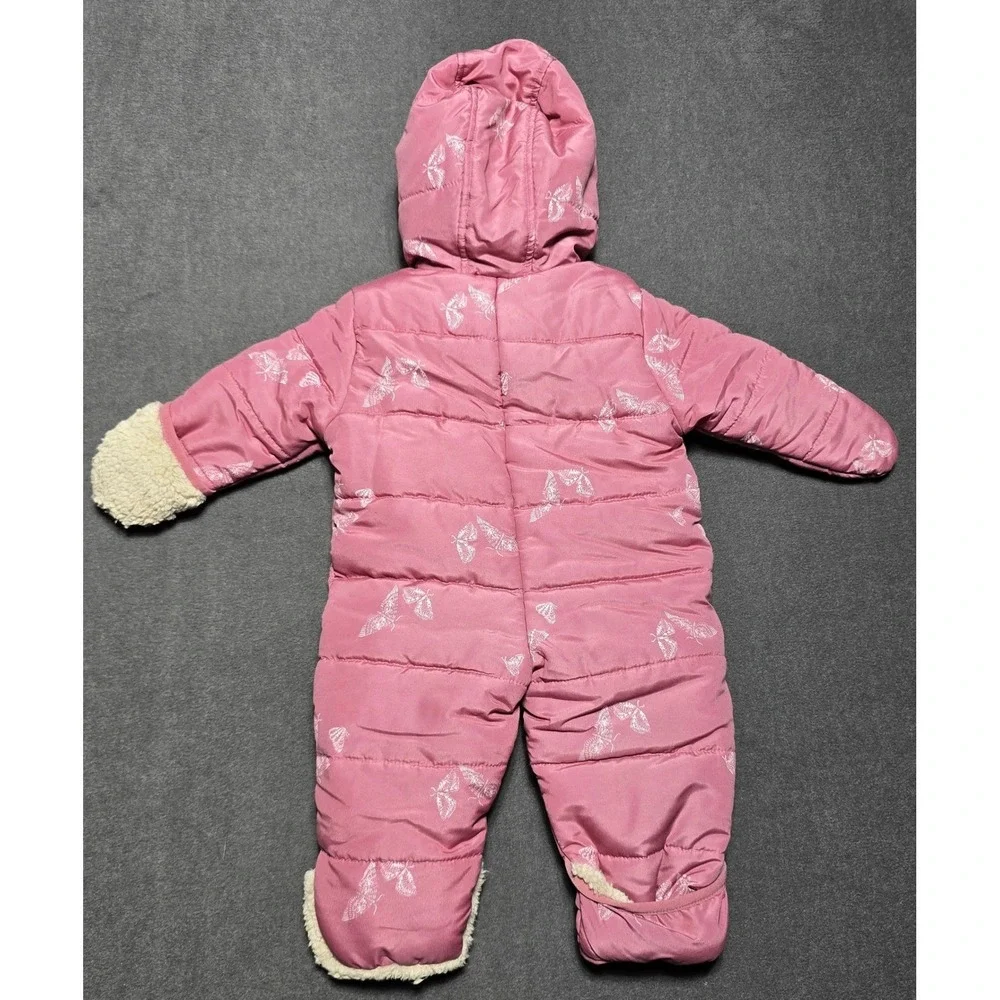 OshKosh B'gosh 3-6M‎ Infant Snowsuit Pink Butterfly Hooded Puffer Winter